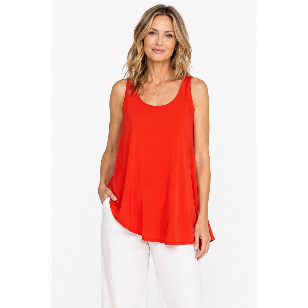 Eileen Fisher Med 100% Washable Silk Tunic Tank Camisole RED/ Orange Sleeveles
